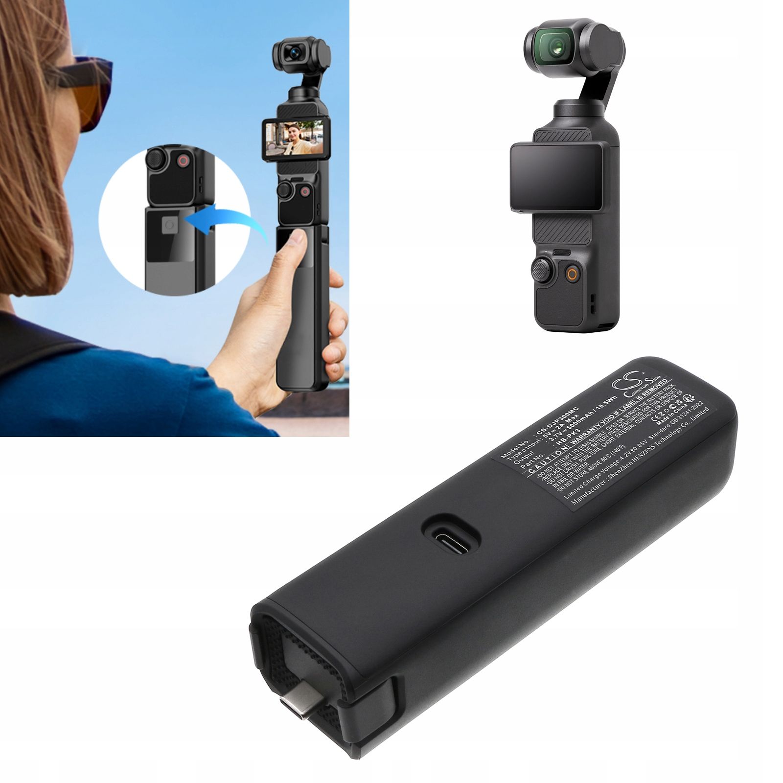 Akumulátor Baterie Grip Držák Power Bank typu HB-PK3 pro Dji Osmo Pocket 3