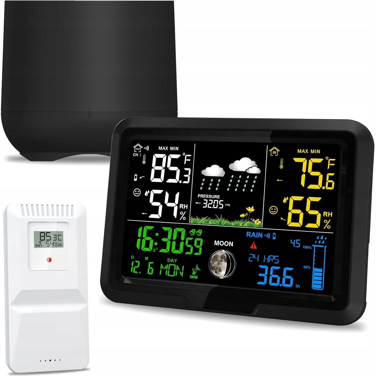 Bezdrátová meteorologická stanice LCD 7,5" Barometr Senzor deště a Vlhkosti