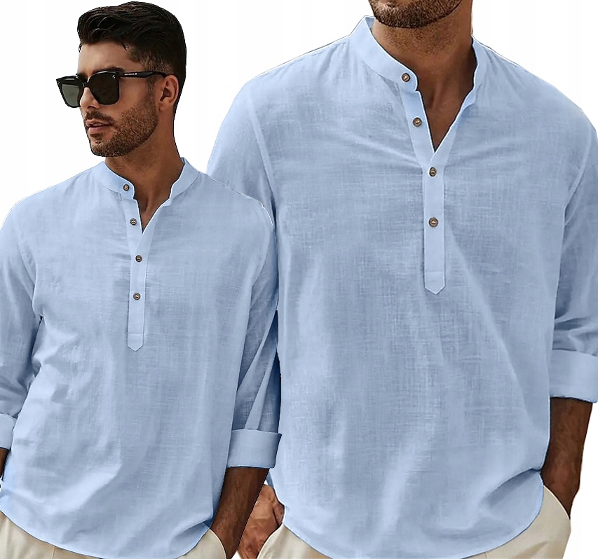 Pánská Košile Se Stojáčkem Vzdušná z bavlny na léto