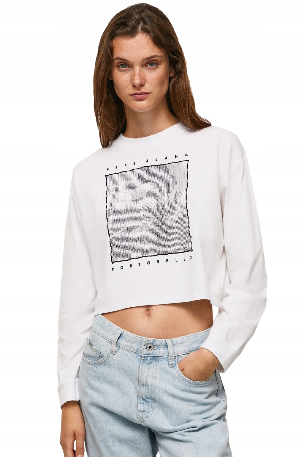 Pepe Jeans Bílá Krátká Halenka S Grafikou A Dlouhými Rukávy Xta