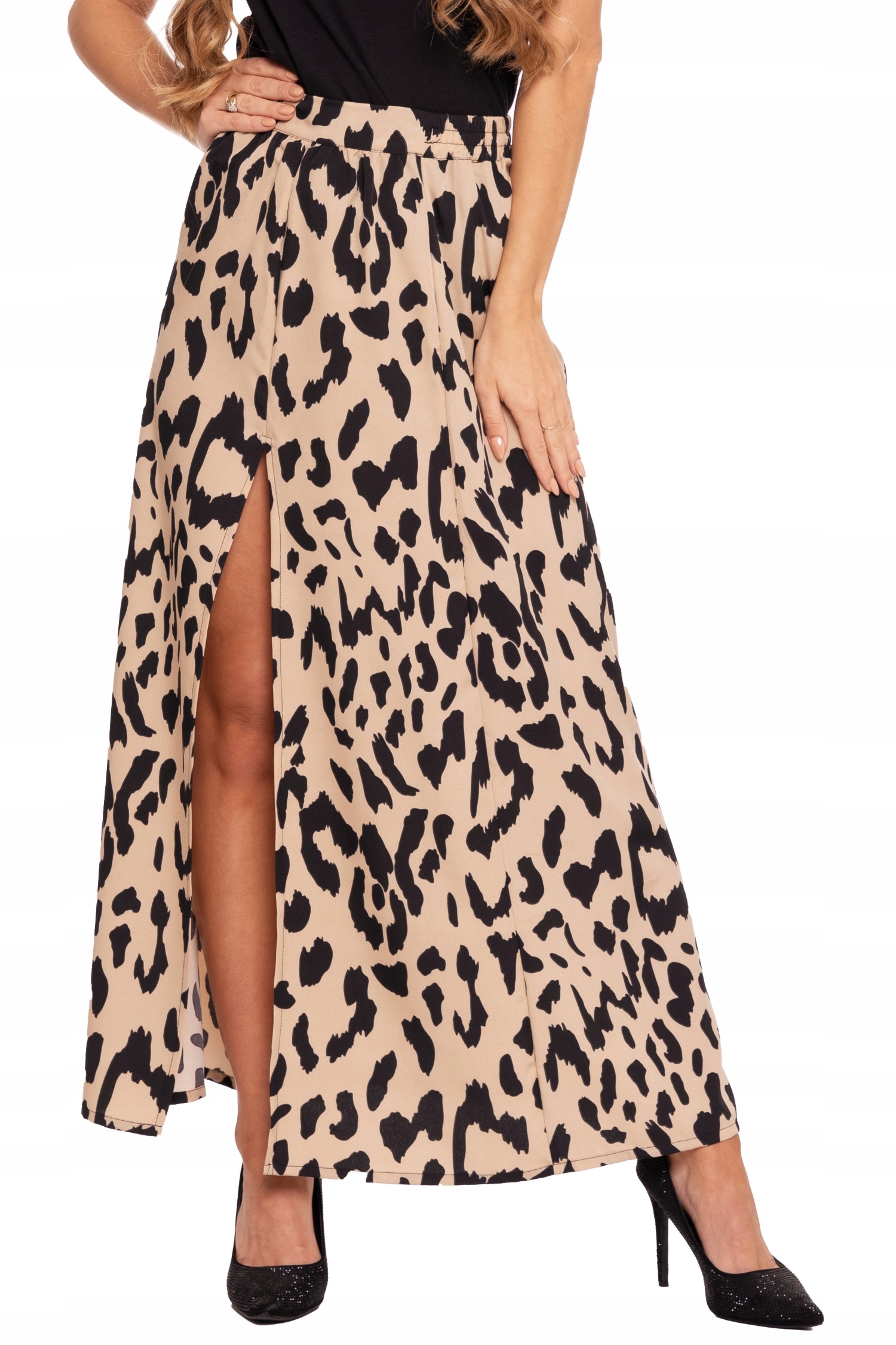 DŁUGA SPÓDNICA DAMSKA MAXI ELEGANCKA Z ROZCIĘCIEM W CĘTKI MODNA MORAJ M Marka Moraj