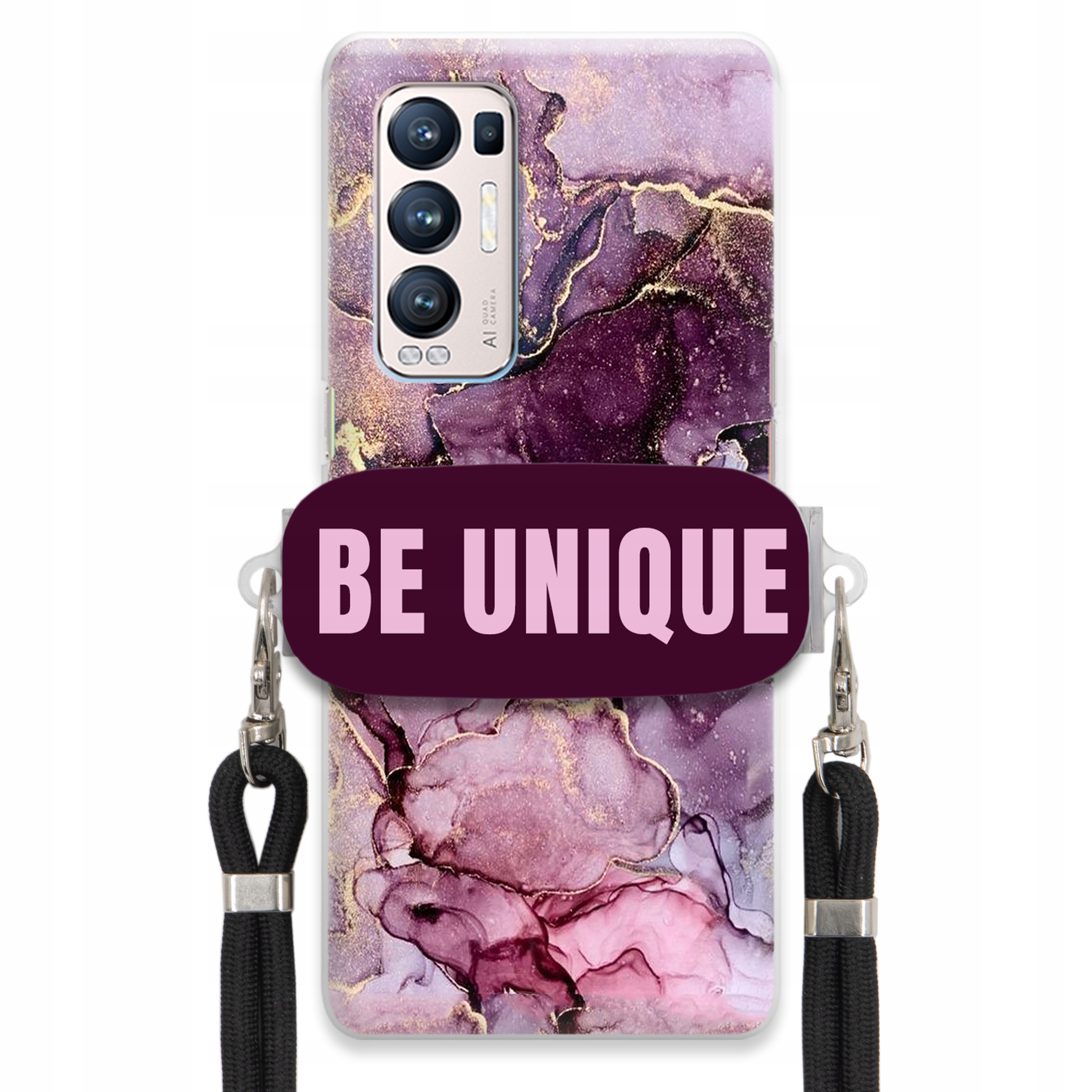 Puzdro pre Oppo Reno 5 Pro Plus 5G držiak na šnúrku Čierny fialový mramor