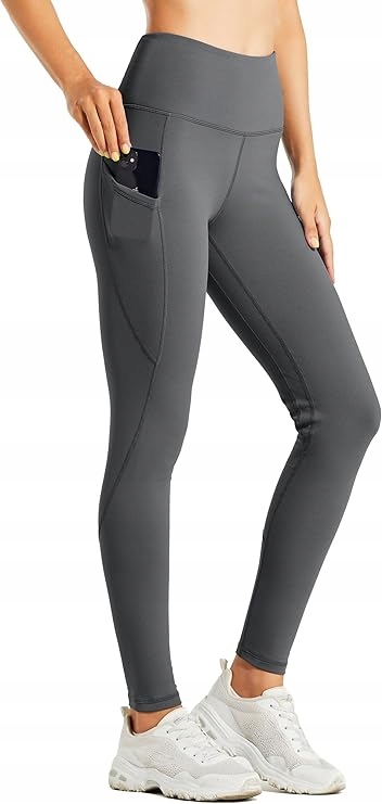 Damskie legginsy szare z kieszeniami po bokach r. S