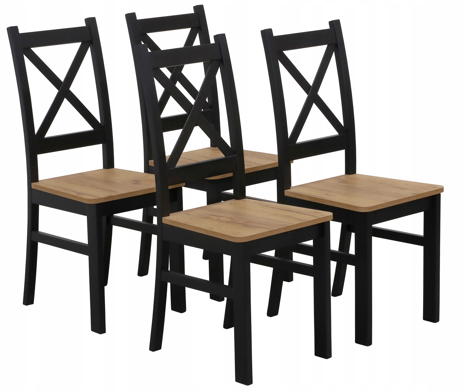 Sada 4 dřevěných židlí do obývacího pokoje, kuchyně, černá/dub Craft