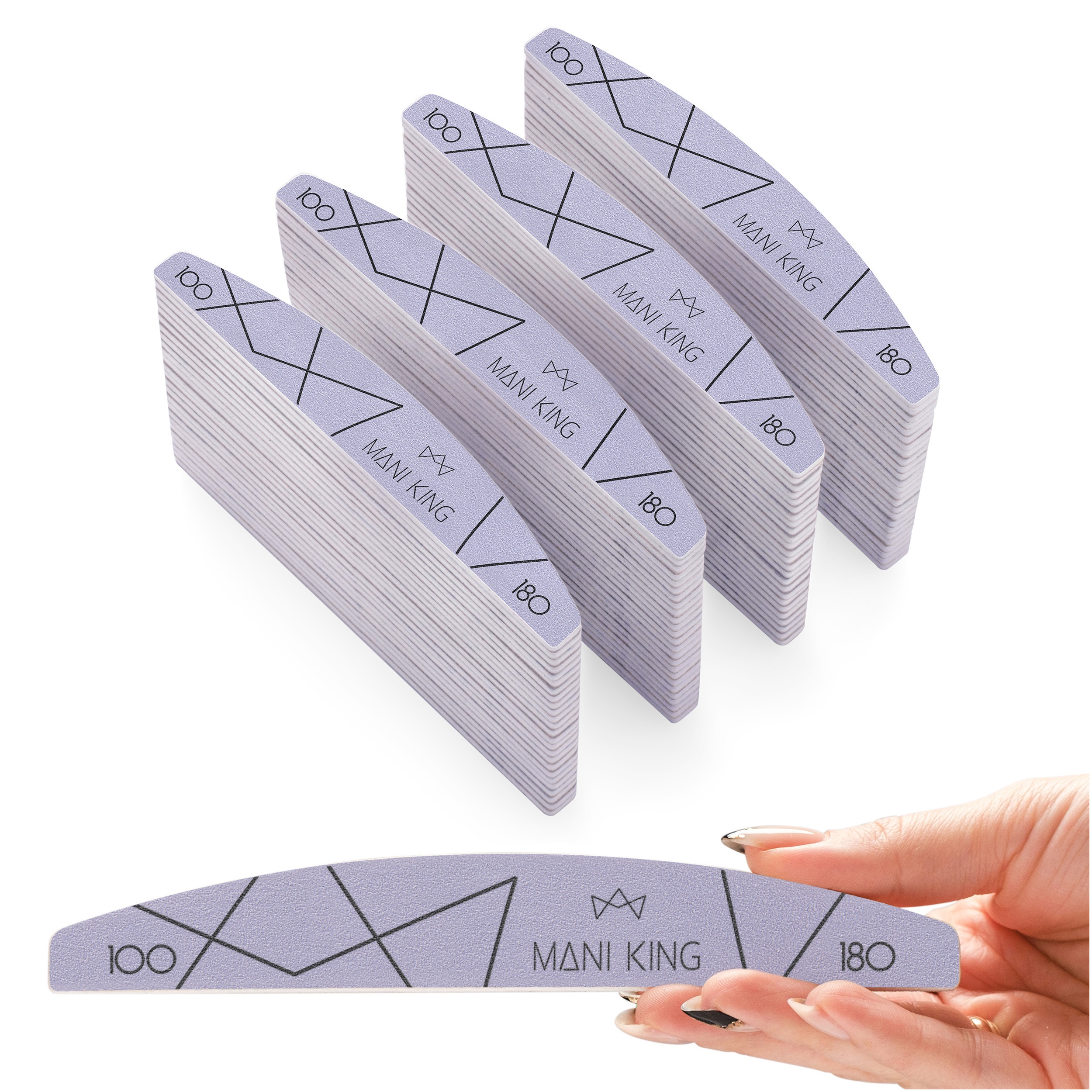 Mani King Pilníky na nehty Půlměsíc 100/180 Šedé Sada 100 kusů