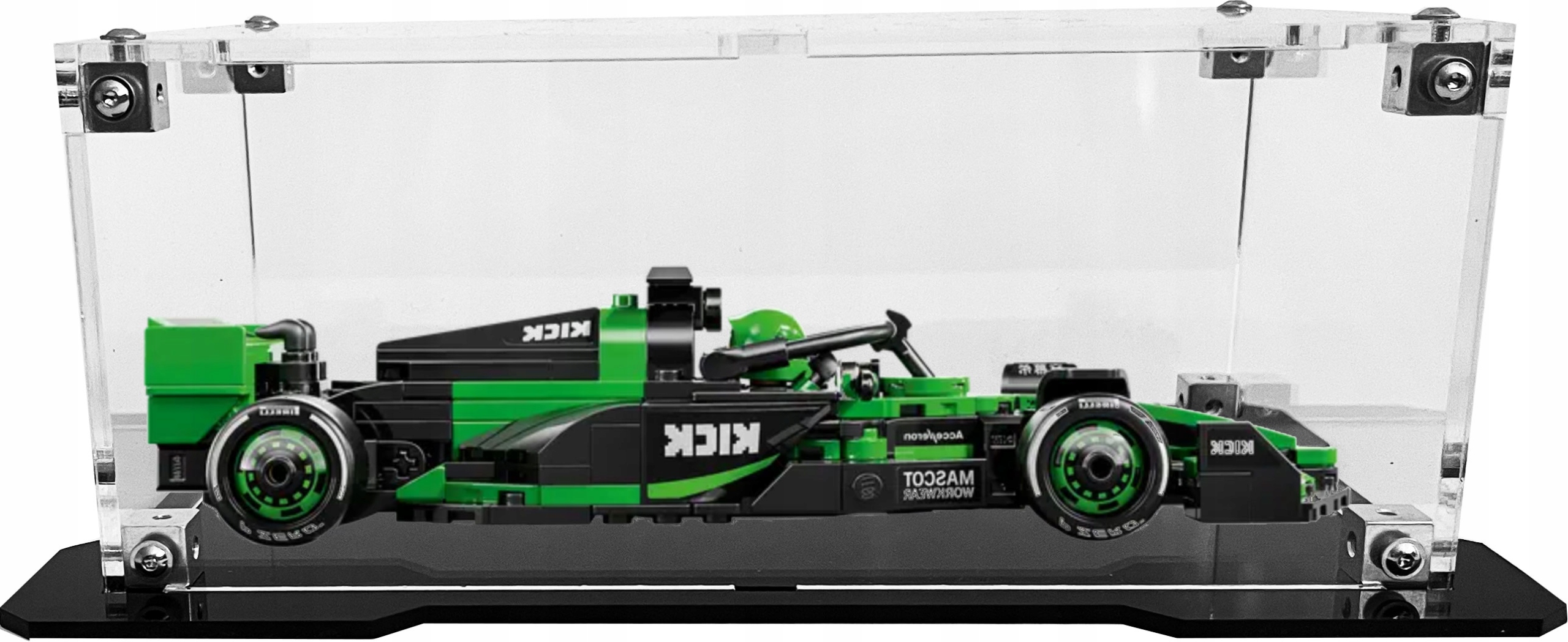 Vitrína s černou základnou pro stavebnici Lego 77247 Formule F1 Kick Sauber Team