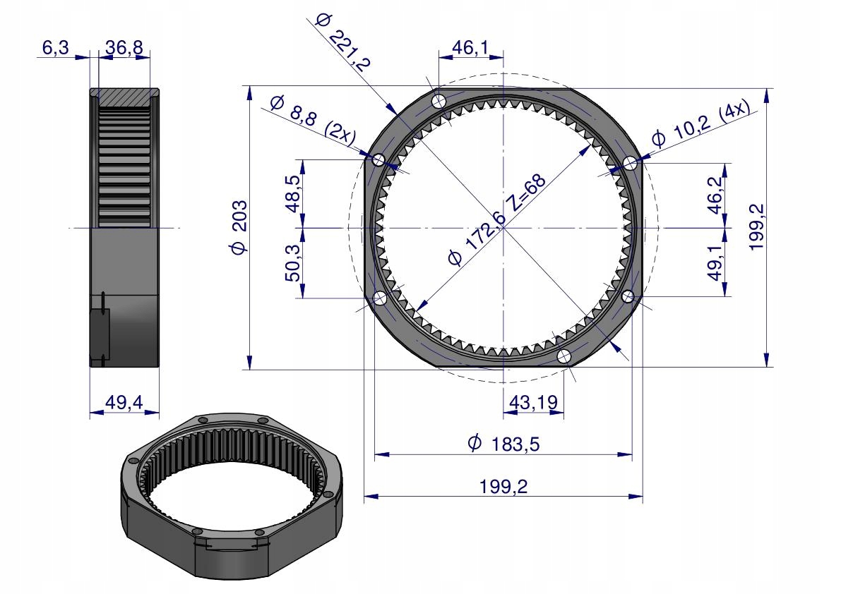 Koło koronowe reduktora 1866541M3 MF3 ORYGINAŁ URSUS Numer katalogowy części 1867424M2U