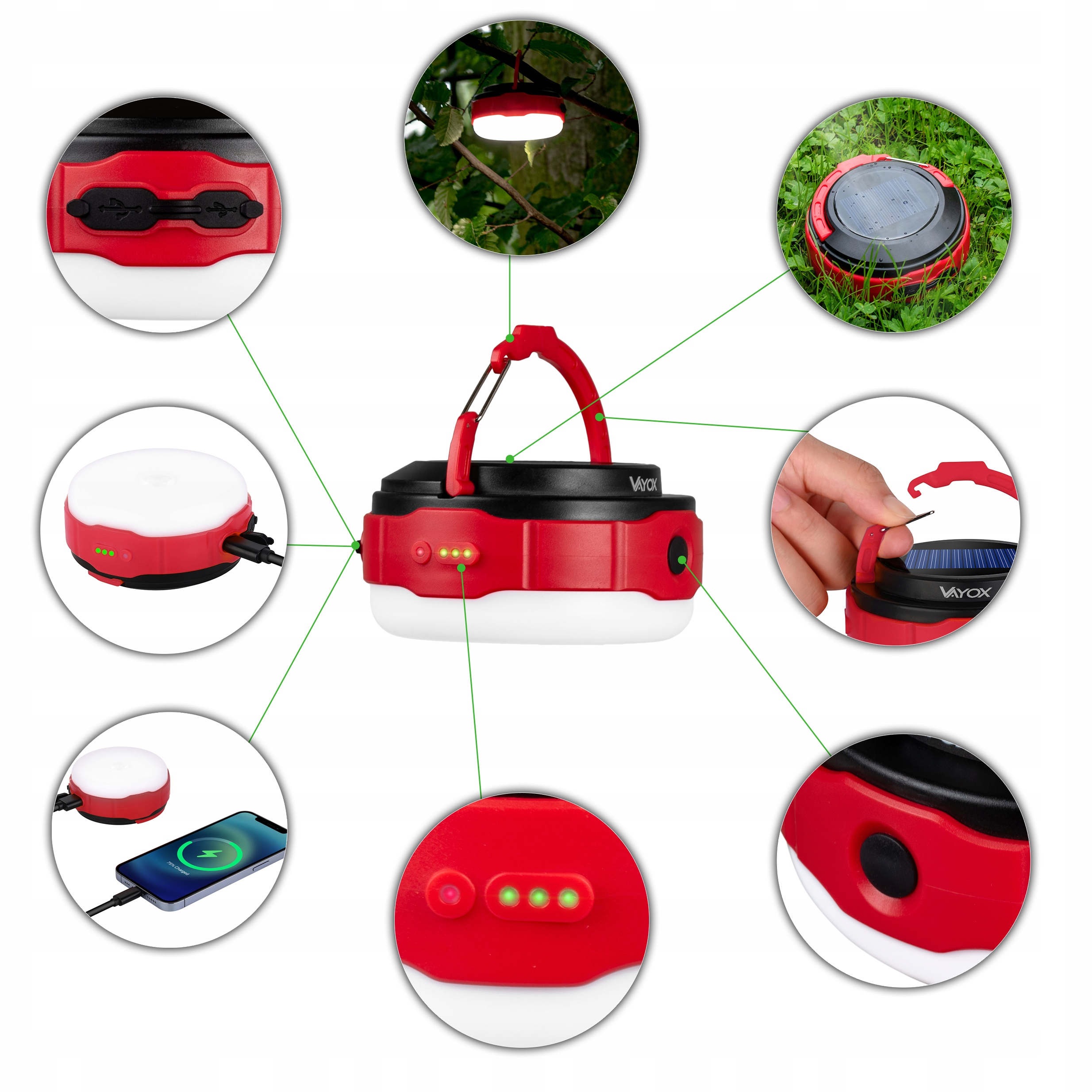 LAMPA KEMPINGOWA TURYSTYCZNA LATARKA SOLARNA VAYOX Kod producenta Lampa kemping turystyczna solarna VA0100