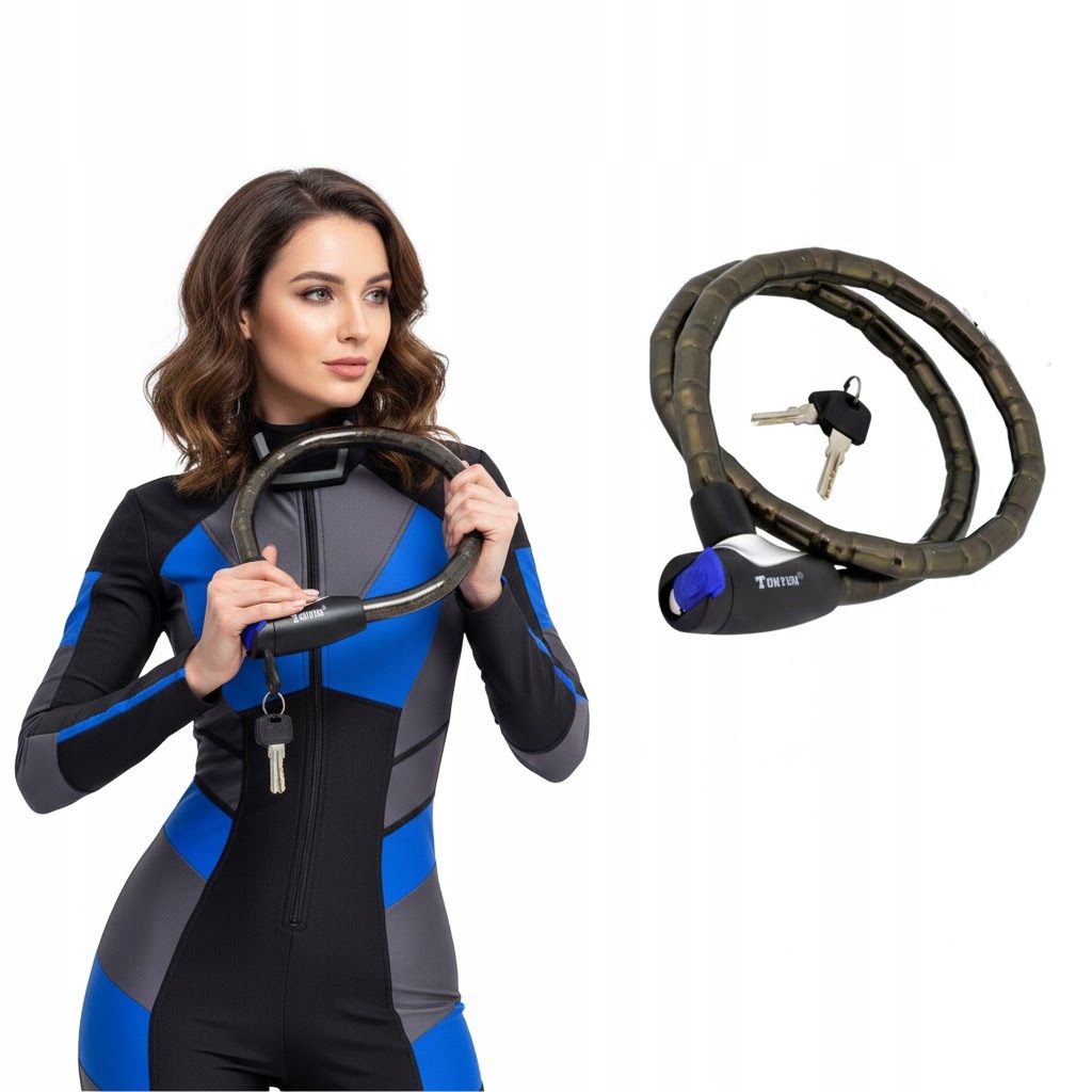 Tonyon Zamek Rowerowy dł. 1m /15mm Stal Nierdzewna +2 Klucze Bezpieczeństwo