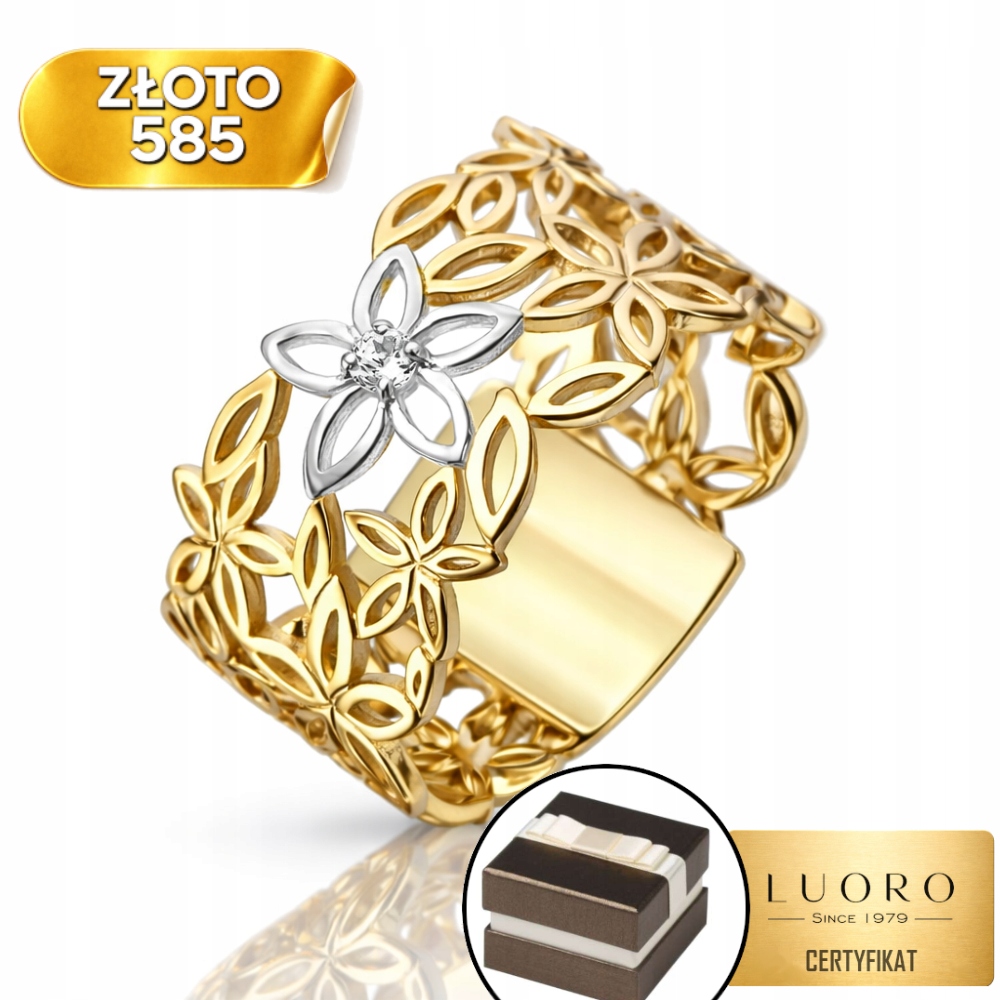 Prstýnek Bílé Zlato 585 14K Květ Zirkon Jemný R14