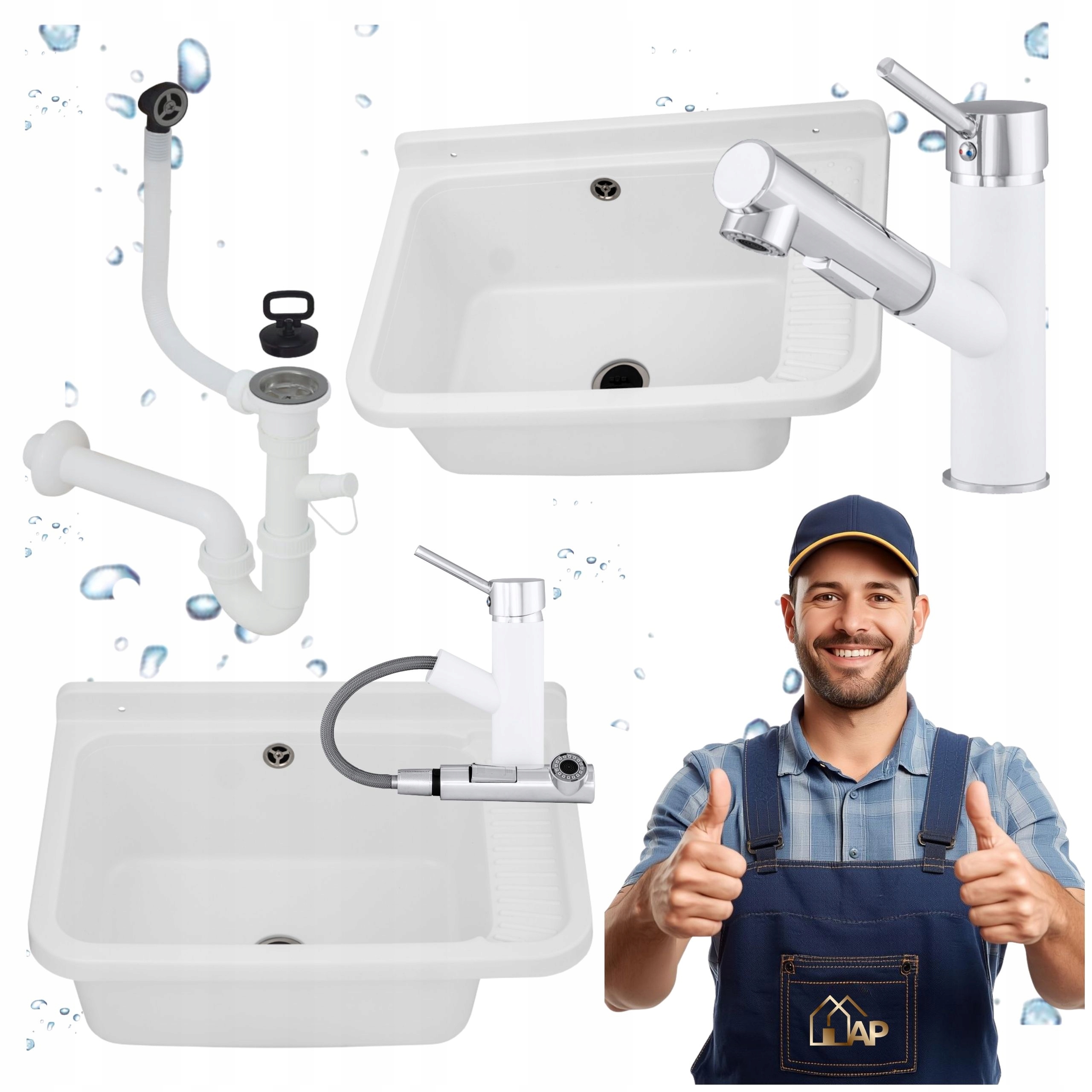 Technický Dřez Pracovní komora Baterie Výsuvná Bílá Garáž Kotelna