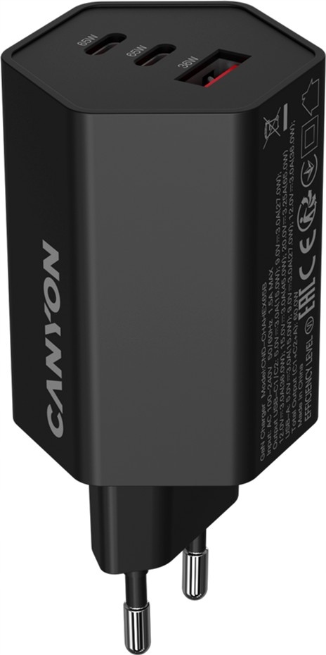 CANYON Ładowarka sieciowa HEXAGON 65 GaN 65W 2xPD 1xQC EU Czarna — 7