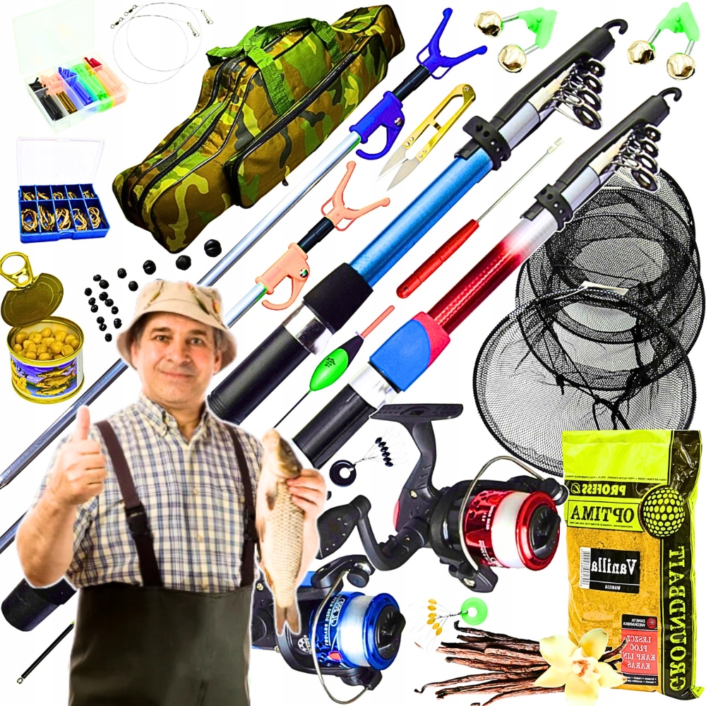 Velký Rybářský Set kompletní Dvojitý rybářský naviják Příslušenství