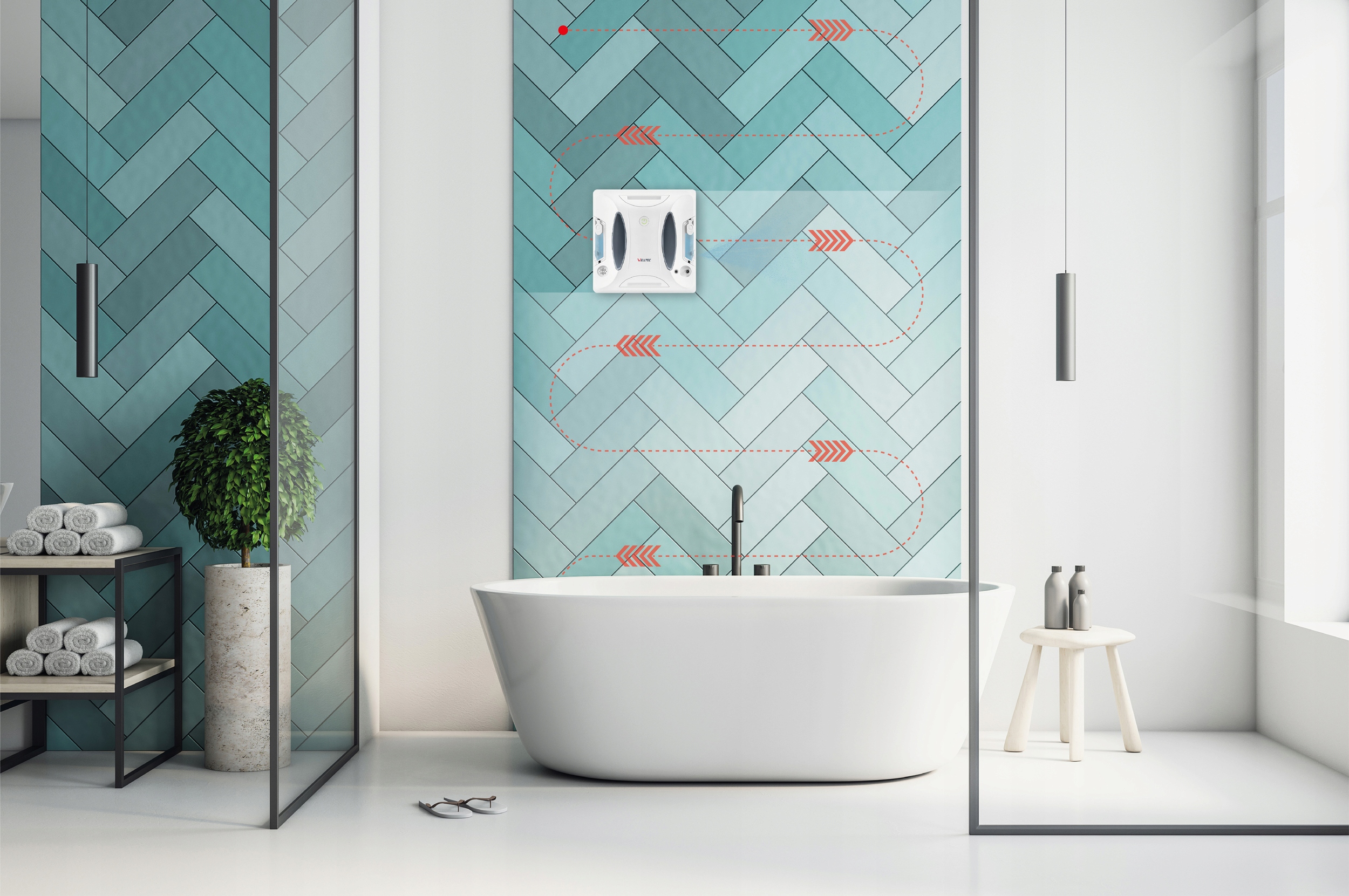 WELLTEC RX3 PRO - ROBOT DO MYCIA OKIEN | WIFI | PILOT | 4000Pa + AKCESORIA Szerokość produktu 24.5 cm