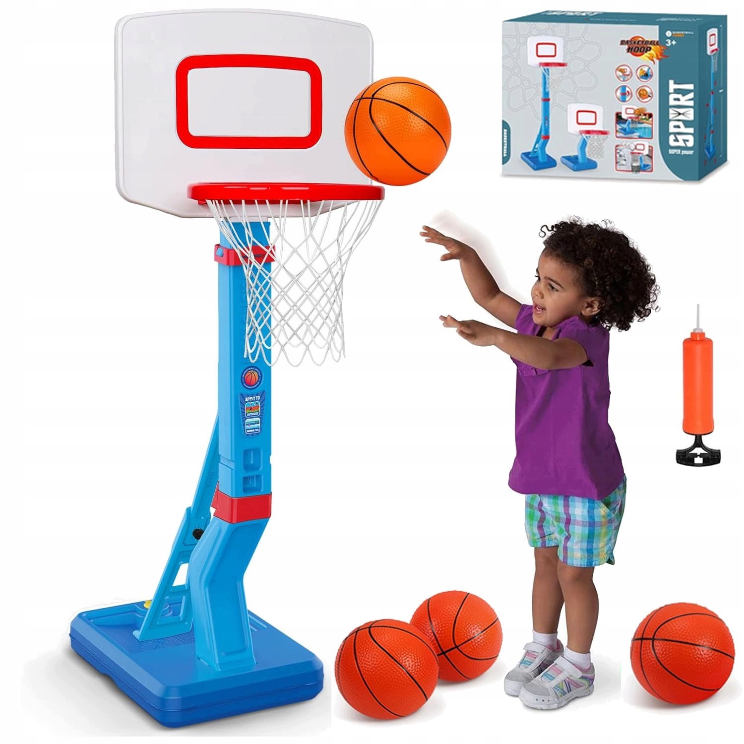 Kosz Do Gry W Koszykówkę Wolnostojący Regulowany Stabilny 4 Piłki 70-138cm
