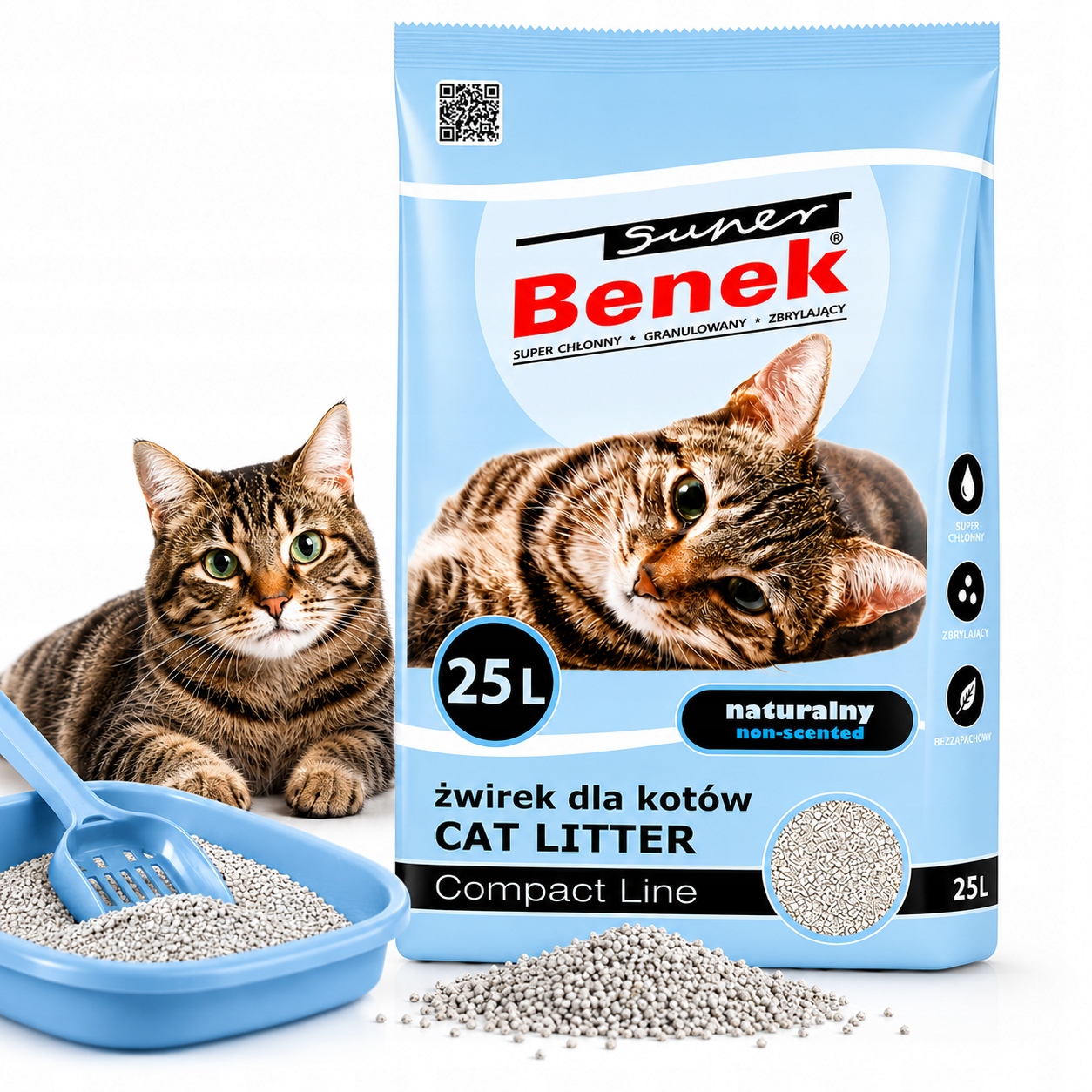 Żwirek dla kota Benek Compact 25l Bentonitowy Drobny Zbrylający