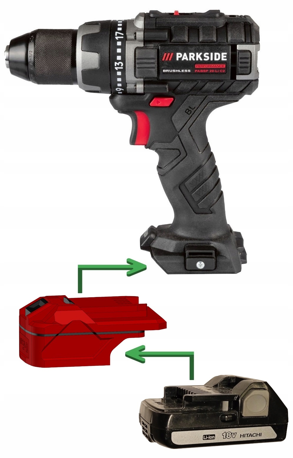 Adapter baterii Hitachi / Hikoki do Parkside X20V Rodzaj przejściówka