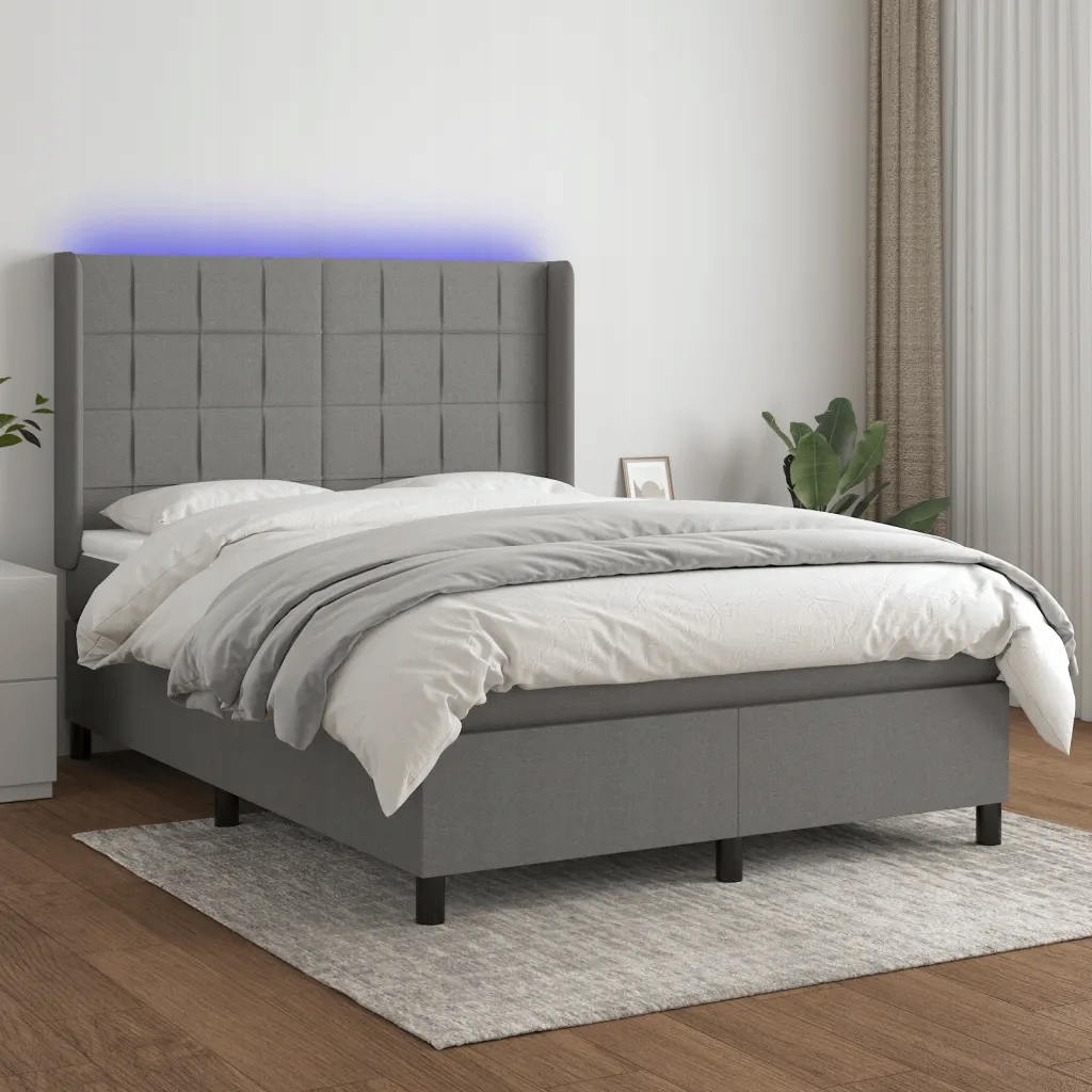 Box spring postel s matrací a Led tmavě šedá 140x190 cm textil Šedá 3138310
