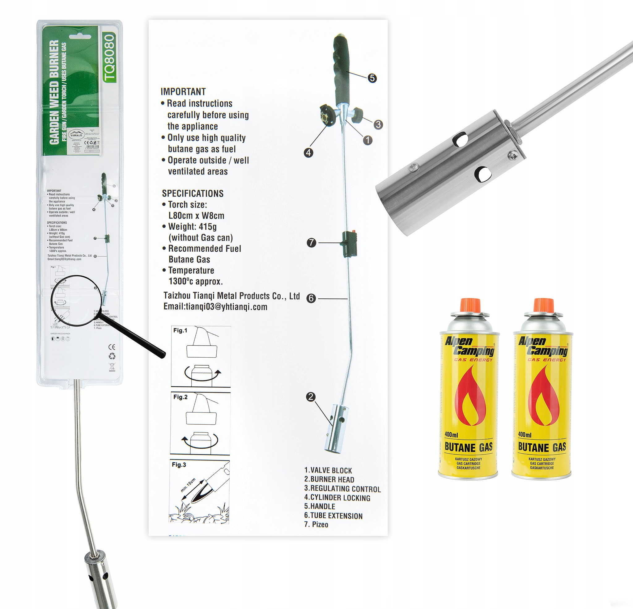 OPALARKA PALNIK WYPALARKA LIŚCI CHWASTÓW 2 wkłady Temperatura maksymalna 1000°C