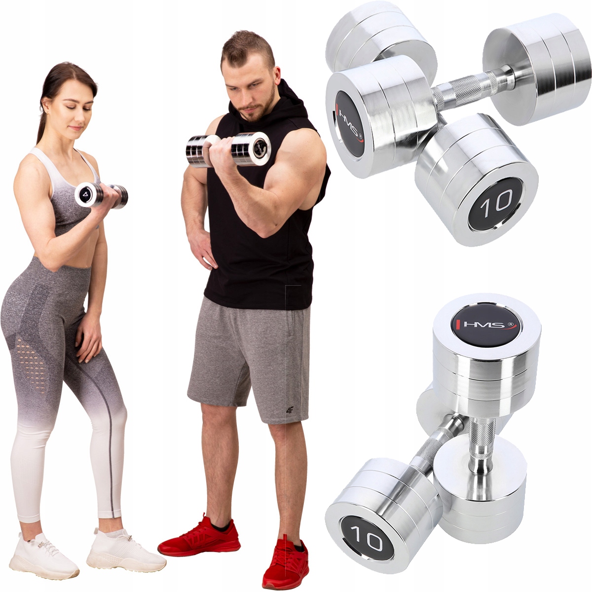 HANTLE CHROMOWANE DO TRENINGU FITNESS 2x 10KG HMS