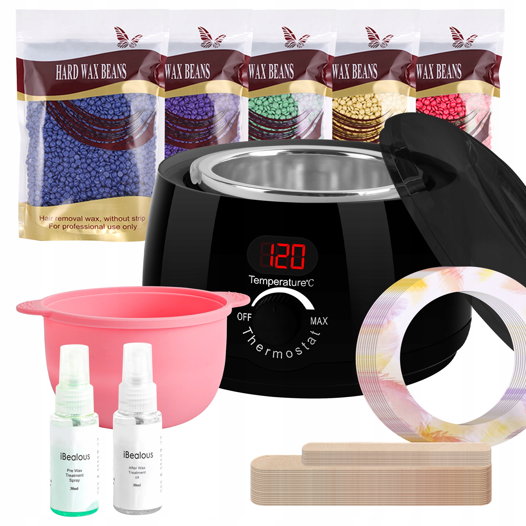 Ohřívač vosku 5x tvrdý vosk Velký depilační set s digitálním displejem