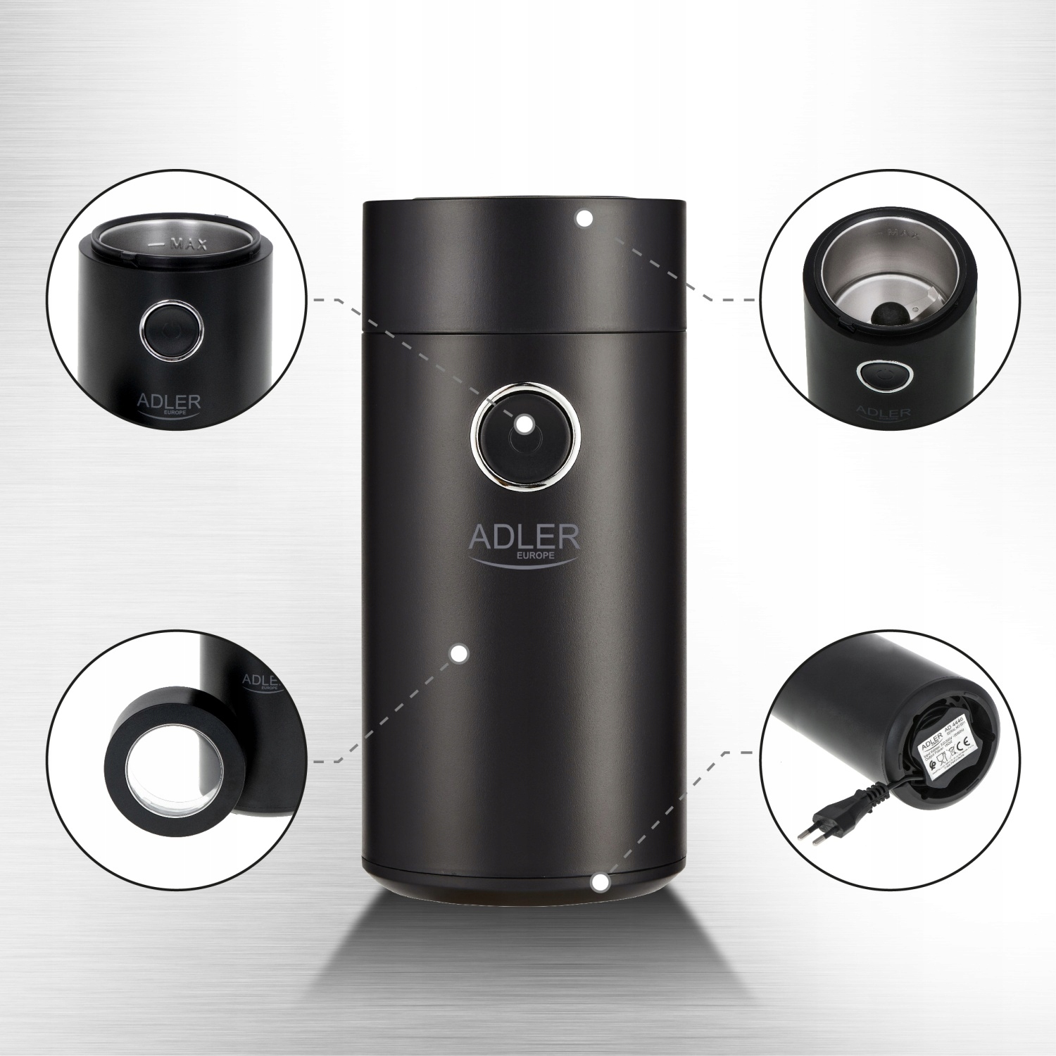 Młynek do kawy Adler AD 4446 Black Gold 150W Pojemność 75g