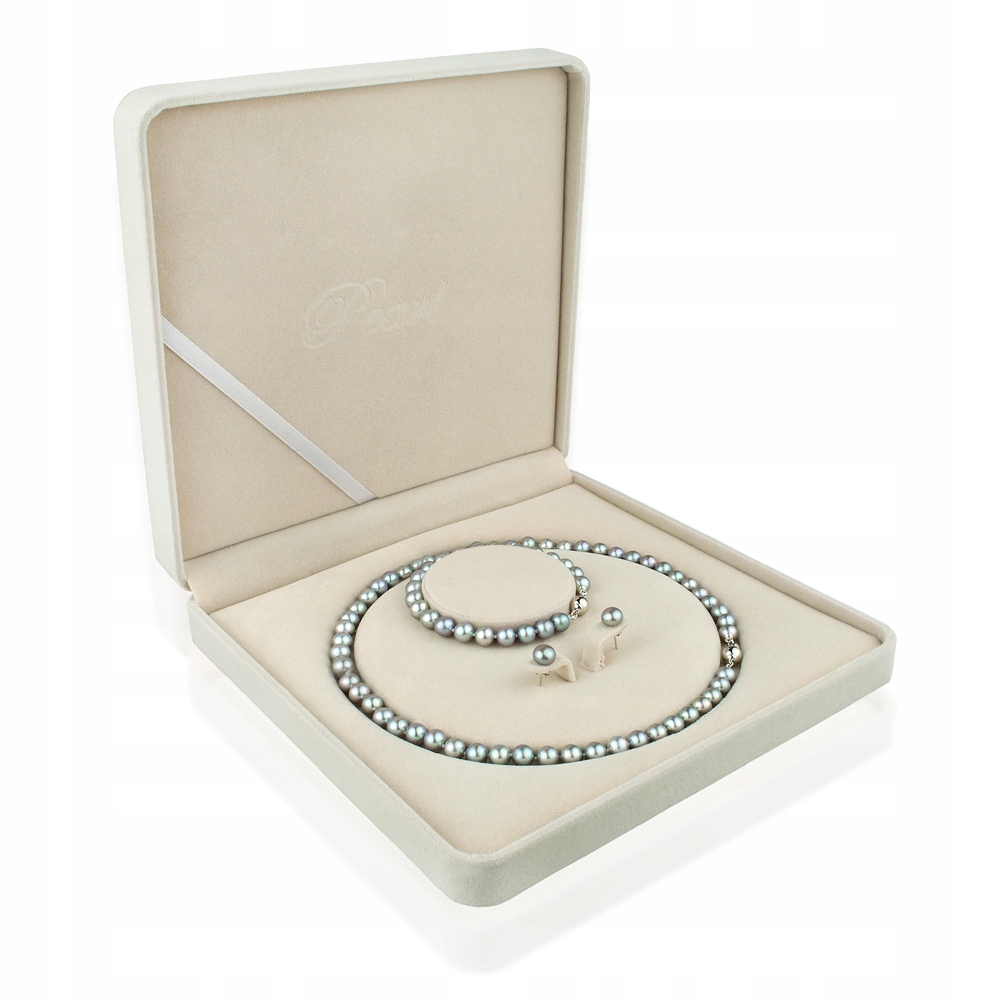 Šedá Sada Perlových Šperků – Stříbro