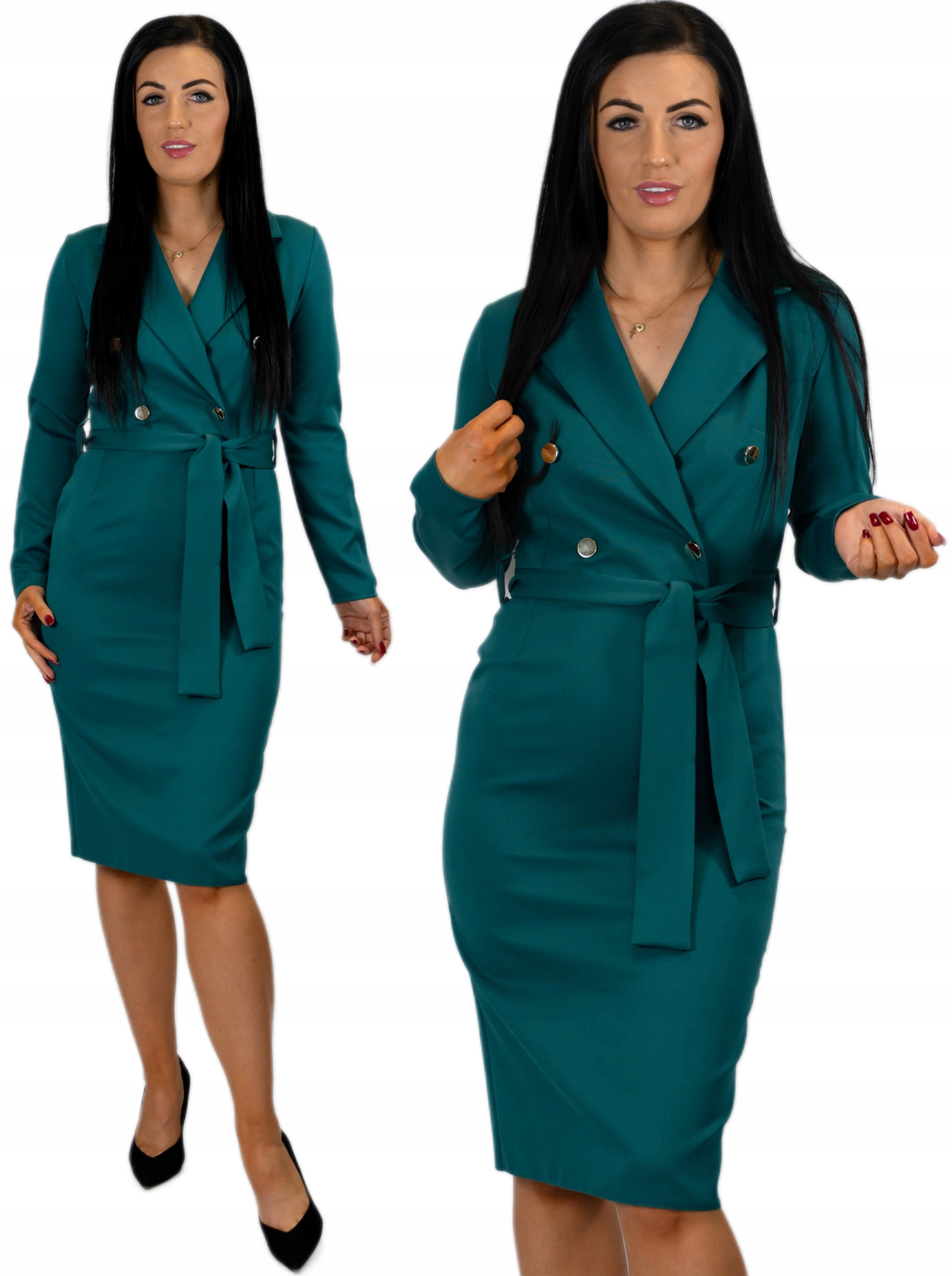 Šaty Elegantní Tužková s výstřihem a knoflíky Midi Zeleň M