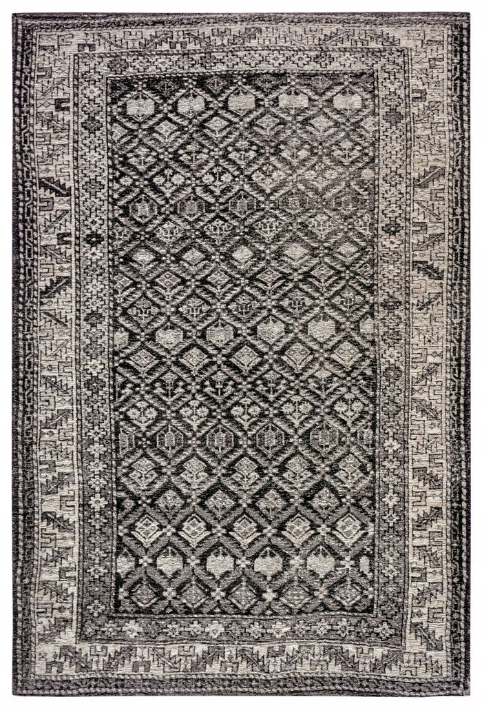 Koberec do obývačky 200 x 285 cm, klasický ženilkový vzor, čierno-krémový