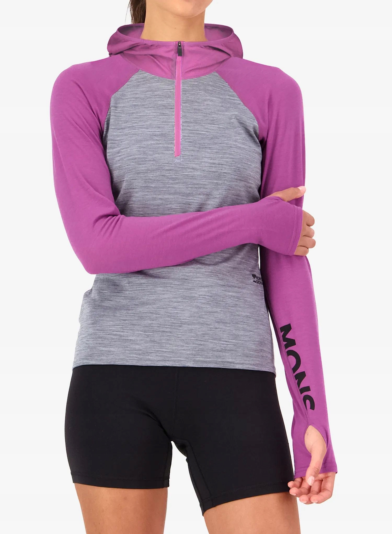 Mikina Mons Royale Bella Merino Ls Hood fialová bolt/šedá Xs