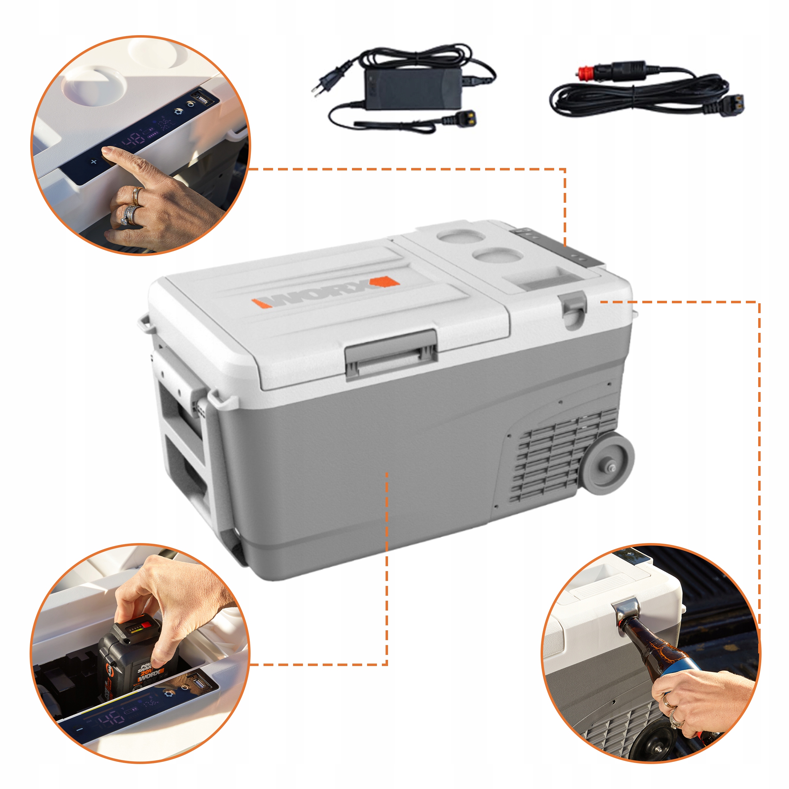 Przenośna lodówka akumulatorowa Worx WX876.9 20V 23l panel Led