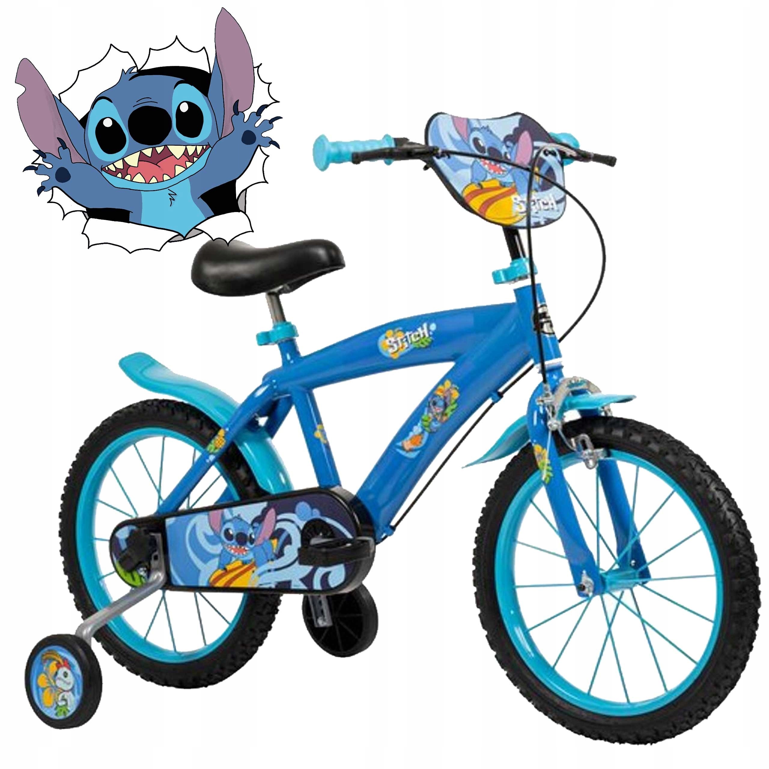 Rowerek Dziecięcy Stitch Rower 16" Niebieski Kółka Boczne Hamulce