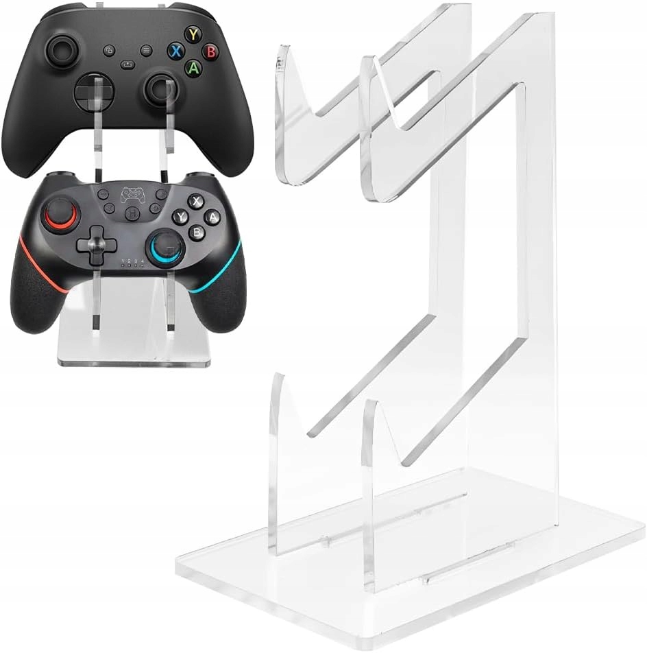 STOJAK DWUPOZIOMOWY NA KONTROLERY PS5 XBOX SWITCH AKRYLOWY UCHWYT GAMINGOWY