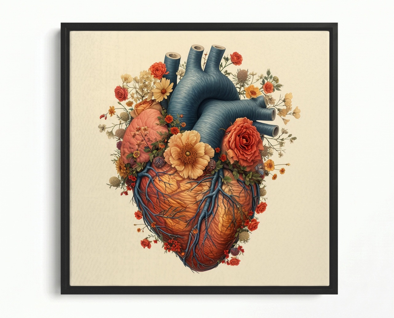 Obraz Rám Americký Box Srdce Květiny Anatomie Medicína Botanika 40x40