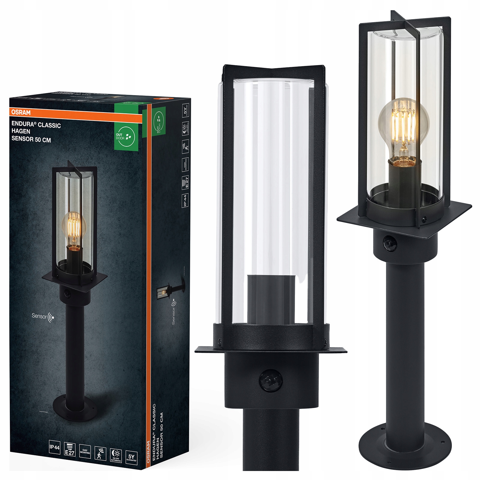 Záhradná lampa Vonkajší stojací stĺpik E27 s snímačom pohybu IP44 Osram