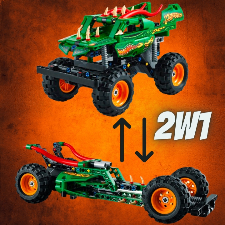 LEGO TECHNIC MONSTER JAM DRAGON 2W1 MONSTER TRUCK WYŚCIGÓWKA SAMOCHÓD AUTO Liczba elementów 217