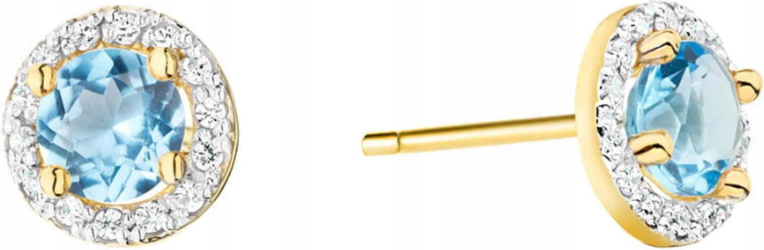 Zlaté náušnice 585 kroužky s diamanty a topazem, elegantní design pro ni