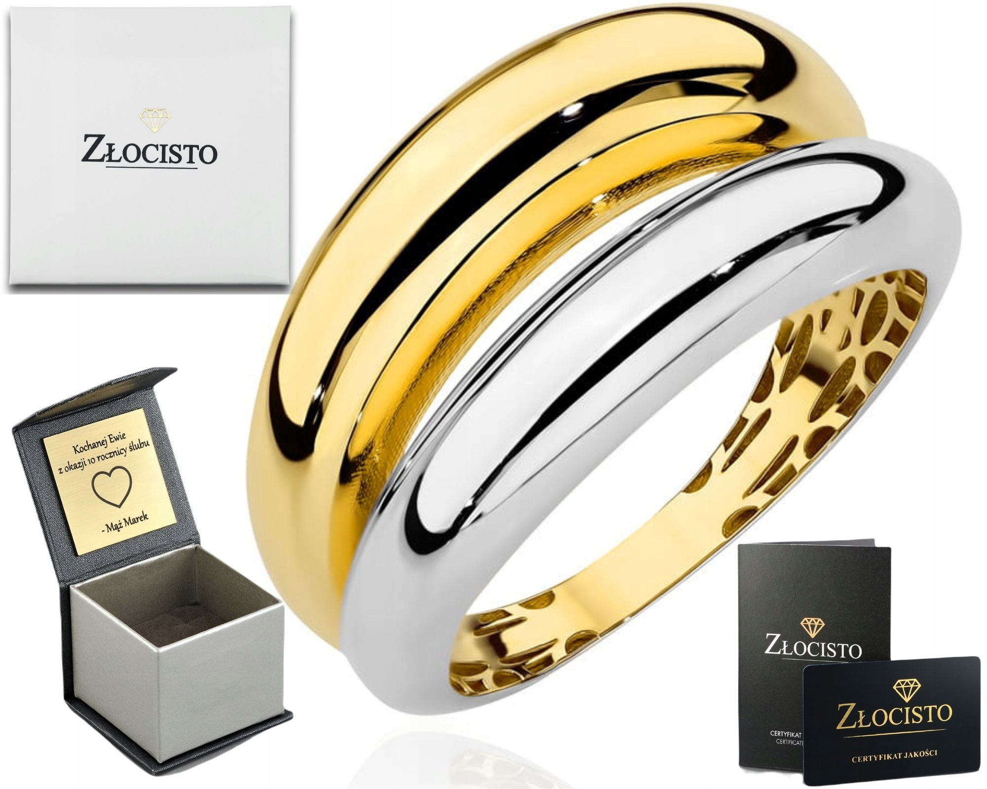 Zlatý Prstýnek Dvojitá Kolejnice Dvě Barvy Zlata Moderní Široké Zlato