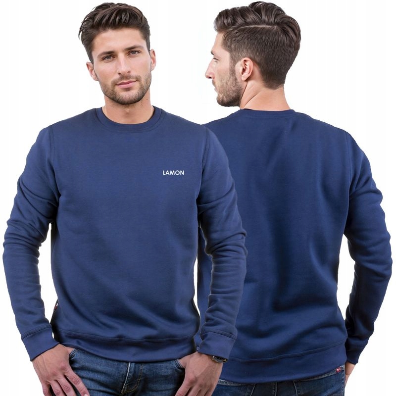 Tmavě modrá pánská mikina bez kapuce s logem Lamon Premium Polská Značka XXL