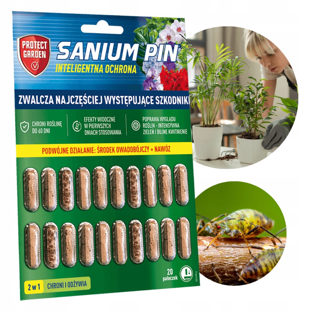 

Sanium Pin 20szt pałeczki na szkodniki 2w1 Nawóz