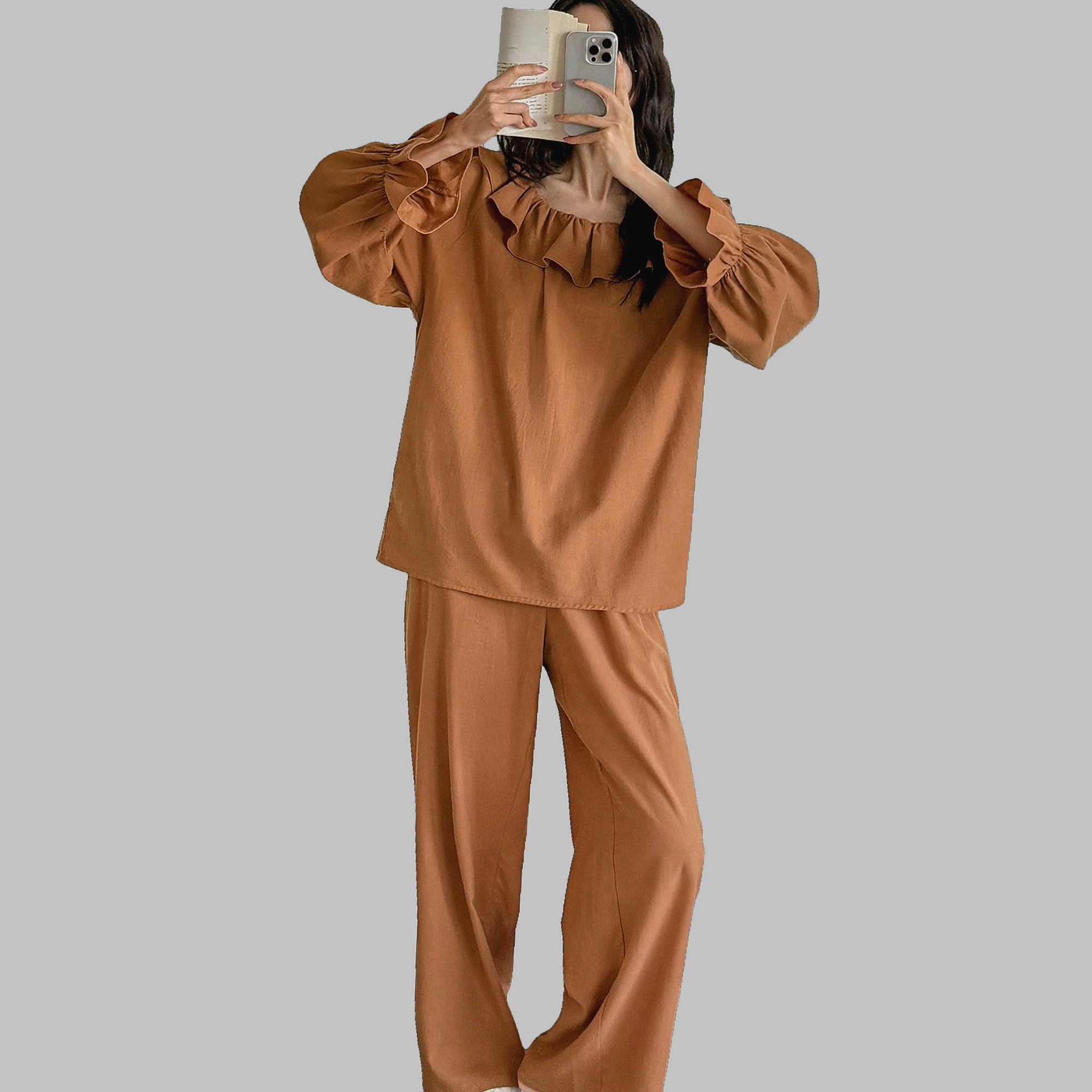 Dámské Pyžamo Bavlněný komplet Halenka s kalhotami Camel Dazy XL
