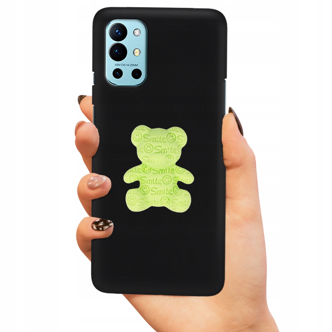 Matné Čierne Puzdro Pre Oneplus 9R, Zelený Medvedík