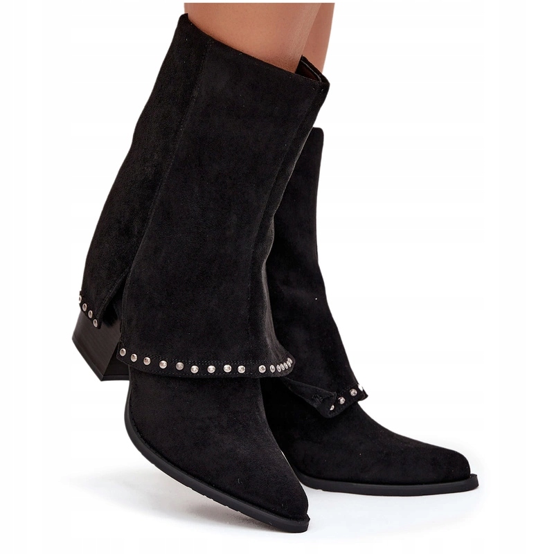 Dámské Zateplené Kozačky S Ohrnutým Svrškem Svršek 16516 Černé 37