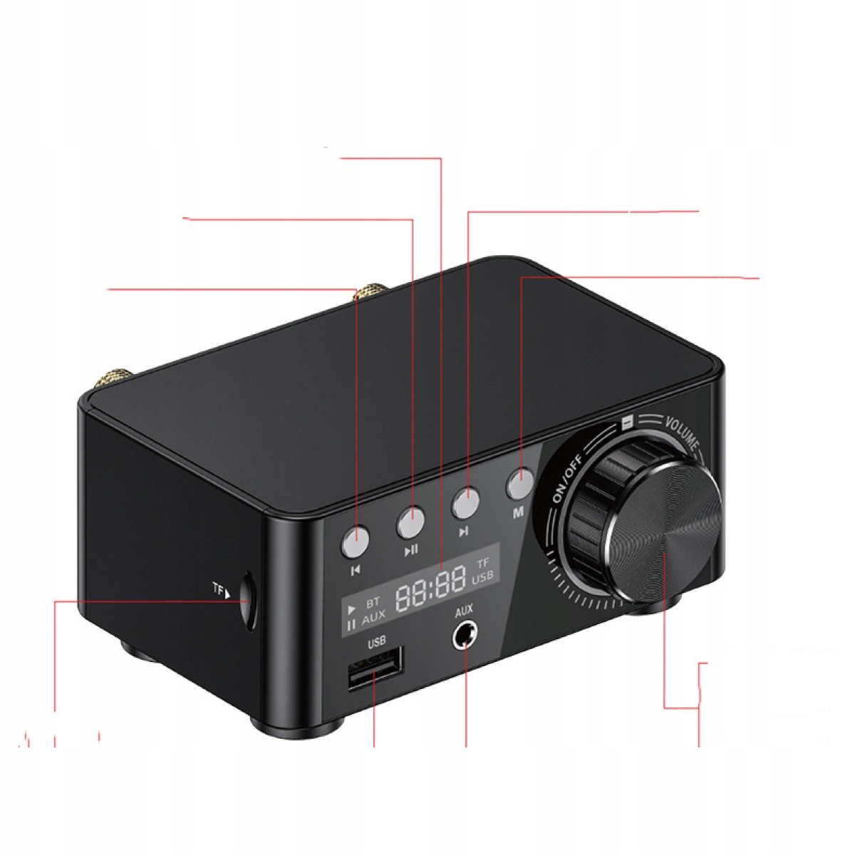 MINI WZMACNIACZ BLUETOOTH 5.1 AMPLITUNER 100W Komunikacja Bluetooth