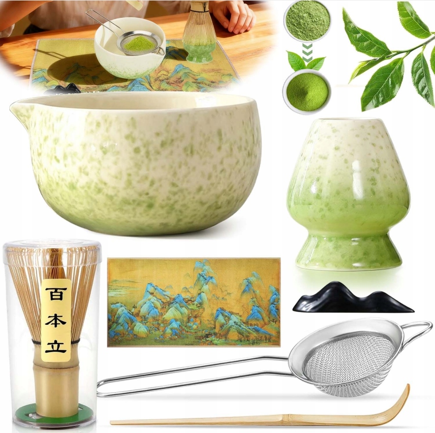 Matcha Sada 7 Prvků Keramická Miska Bambusový Čajový Chasen