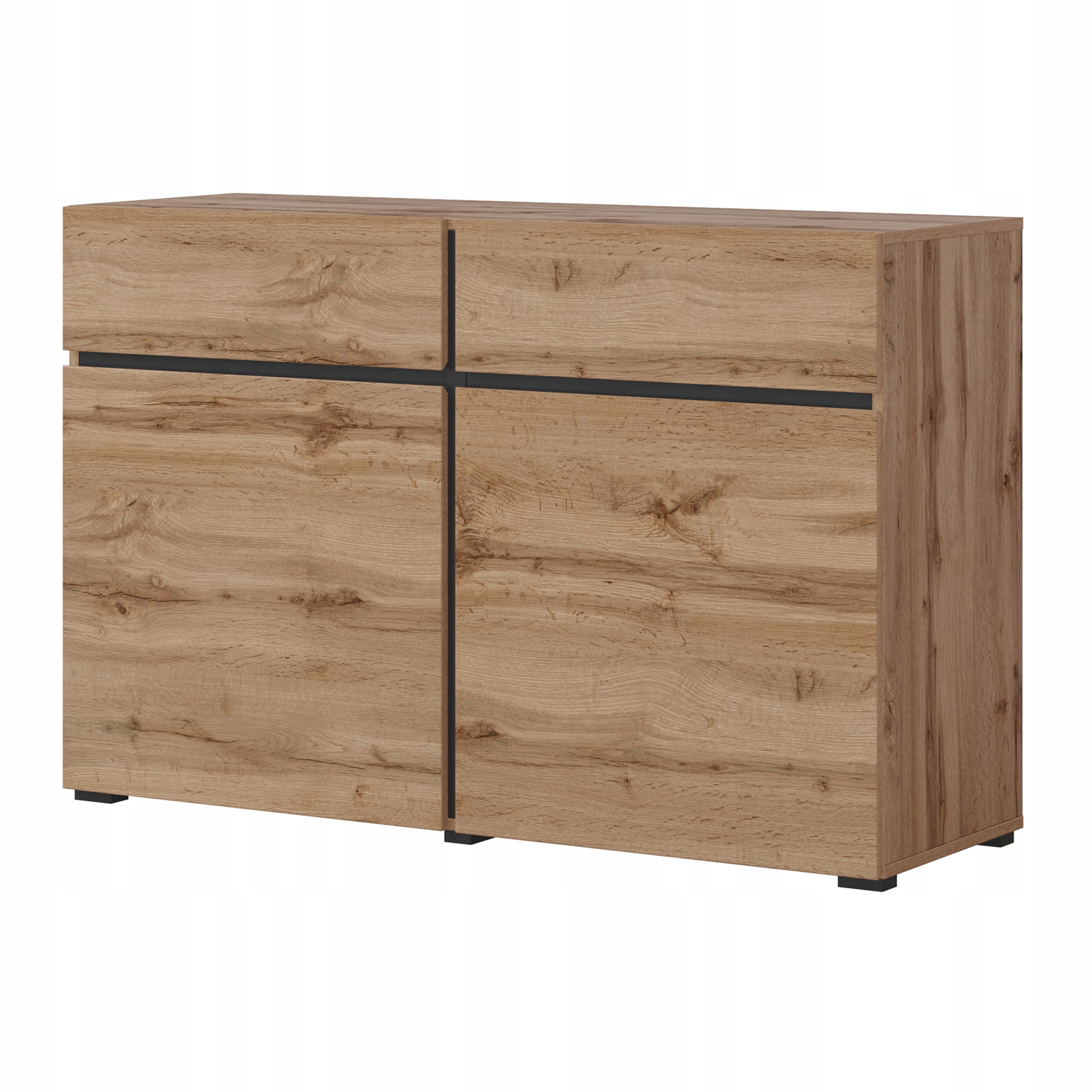 Komoda Incrocio 119 cm do obývacího pokoje Ložnice 2 Zásuvky 2 Dvířka Dub Wotan