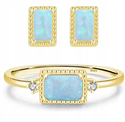 stříbrný komplet náušnice opálový prstýnek zlatý 17 18 mm stříbro 925