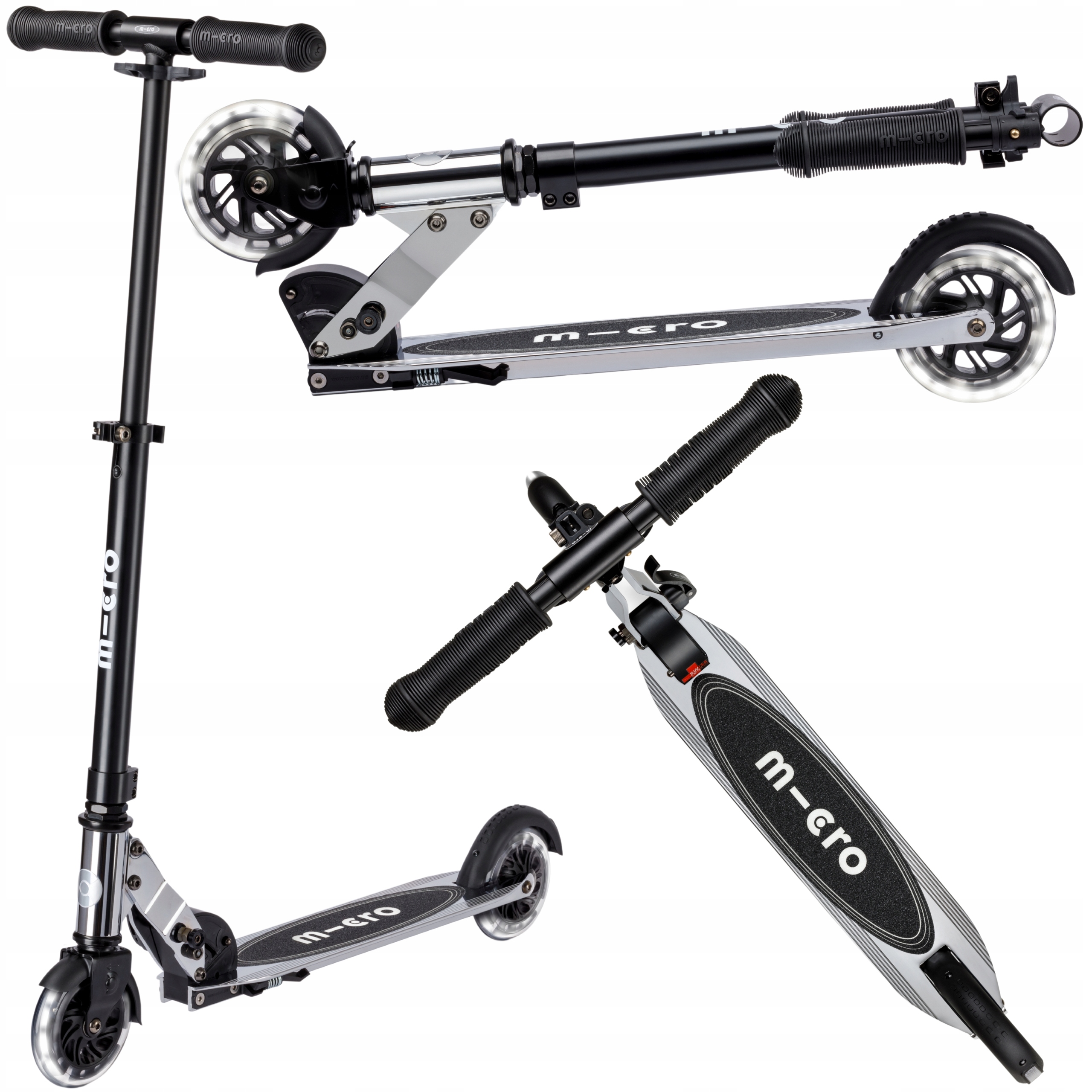 Hulajnoga dla Dzieci Micro Sprite Led Składana z Kołami Led Silverchrome