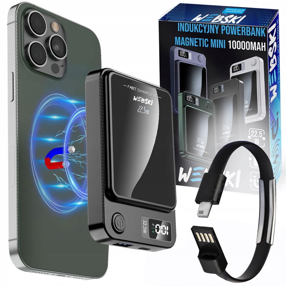 Mini Powerbank Magnetyczny Z Magsafe Bezprzewodowy 10000MAH+KABEL 8pin
