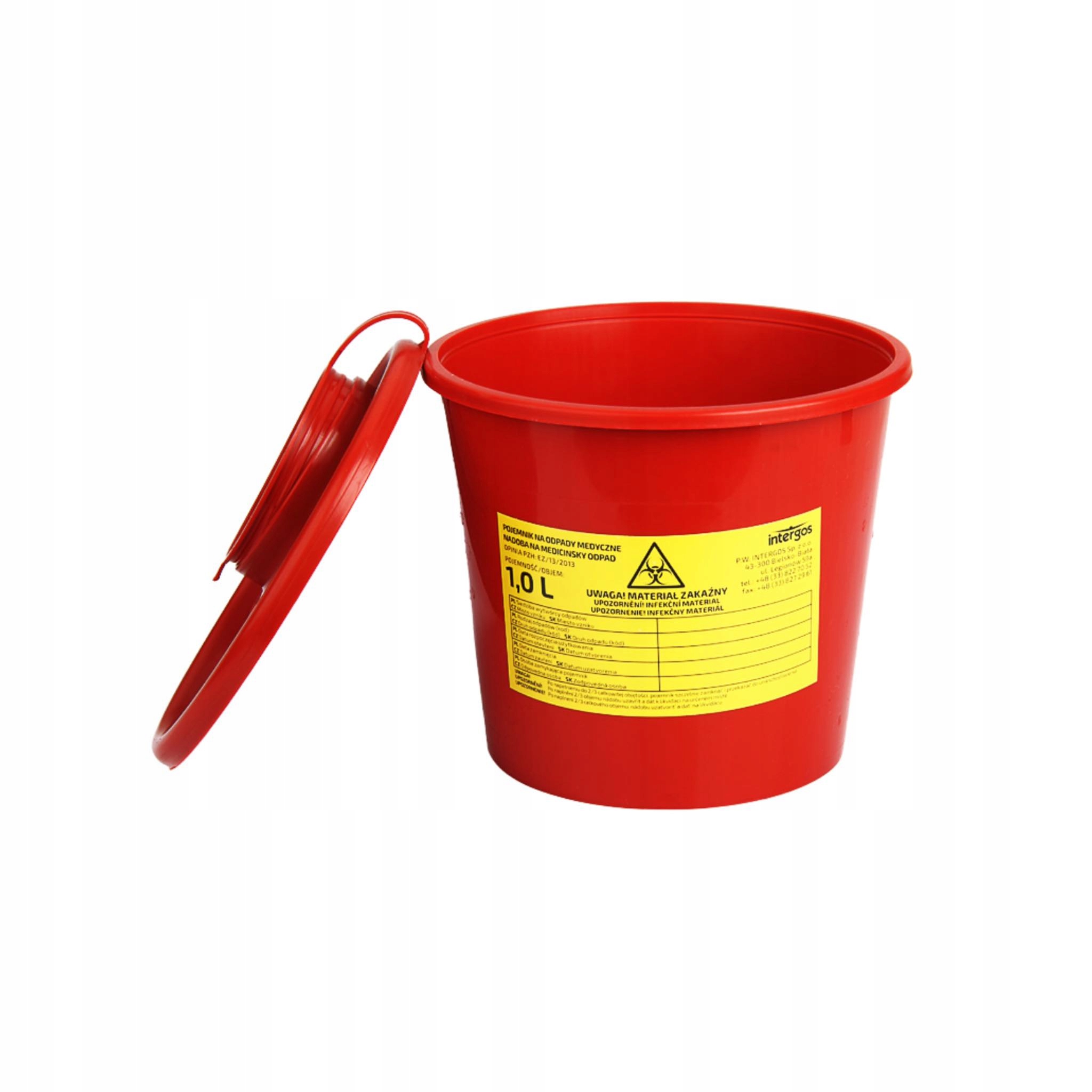 

Pojemnik na odpady medyczne , igły 1 litr czerwony